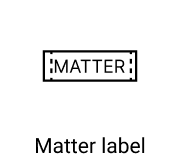 Black and white "MATTER" clothing label icon with sewing lines