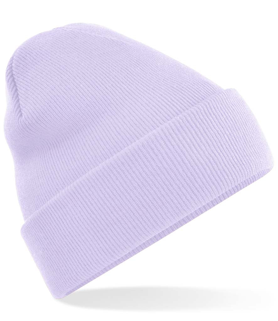 Light purple beanie on a white background