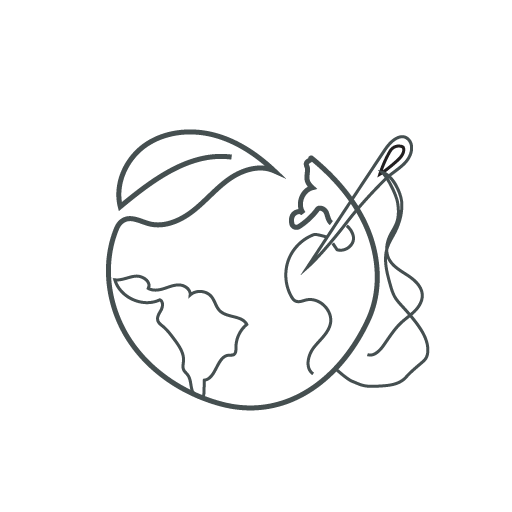 Earth with needle and thread, representing sustainability and social responsibility